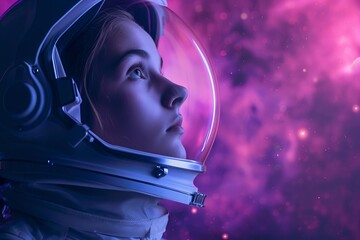 Wall Mural - Female model exploring the cosmos as an astronaut in training