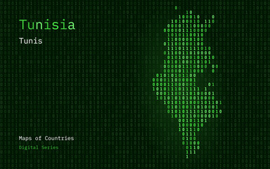 Naklejka na meble Tunisia Map Shown in Binary Code Pattern. TSMC. Matrix numbers, zero, one. World Countries Vector Maps. Digital Series	