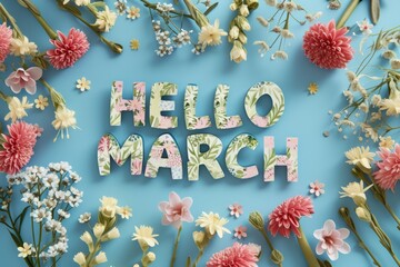 Poster - Hello March floral banner Generative AI