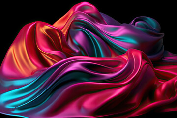 Wall Mural - Abstract neon smooth silk background. Satin elegant luxury fabric. Beautiful soft folds on the surface of the fabric. Generative AI