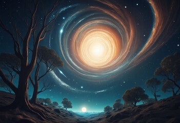Wall Mural - Abstract space background. Mystical landscape. Generative AI
