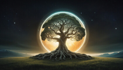 Wall Mural - Yggdrasil, the Glowing World Tree of Viking Mythology