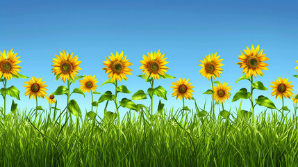 Wall Mural - Yellow sunflower field against blue sky. Copy space.