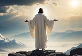 Wall Mural - Jesus Christ standing on heavenly mountain symbolizing faith in God - Christianity and Catholicism