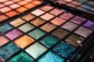 Palettes of shiny powder eye shadows