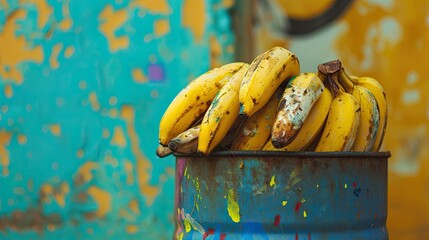 Wall Mural - Ripe bananas displayed at the vibrant street market.