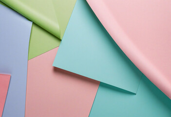 Wall Mural - Colorful paper texture with geometric shapes in light blue, pastel pink, and green.