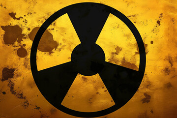 radiation icon, yellow and black, metalic, sign, risk radioactive power dangerous, reactor warning energy, medicine health.