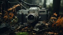 Old Rusty Camera Lost In The Jungle Forest