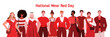 ©  HourGlass - National Wear Red Day is an event aimed at raising awareness about cardiovascular disease and saving lives. Group of young people wearing red clothes. Join the cause by wearing red.