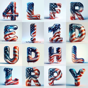 Us flag glass 3D Lettering Typeface. AI generated illustration