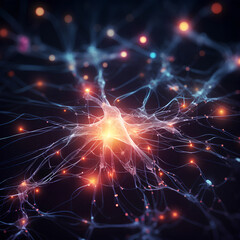Wall Mural - neurons connected with electrical impulses inside an artificial intelligence.