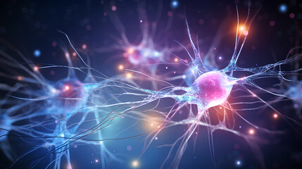 Wall Mural - neurons connected with electrical impulses inside an artificial intelligence.