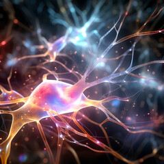 Wall Mural - neurons connected with electrical impulses inside an artificial intelligence.