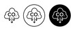 CO2 emissions icon set.Low Carbon dioxide emissions vector symbol in a black filled and outlined style.CO2 reduction sign.