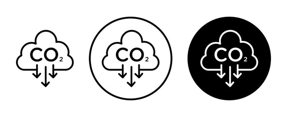 Sticker - CO2 emissions icon set.Low Carbon dioxide emissions vector symbol in a black filled and outlined style.CO2 reduction sign.