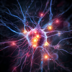 Wall Mural - neurons connected with electrical impulses inside an artificial intelligence.