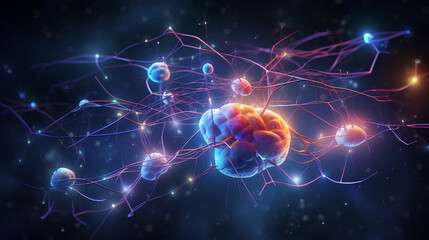 Wall Mural - neurons connected with electrical impulses inside an artificial intelligence.