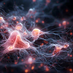 Wall Mural - neurons connected with electrical impulses inside an artificial intelligence.