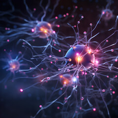Wall Mural - neurons connected with electrical impulses inside an artificial intelligence.