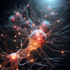 Wall Mural - neurons connected with electrical impulses inside an artificial intelligence.