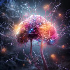 Wall Mural - neurons connected with electrical impulses inside an artificial intelligence.