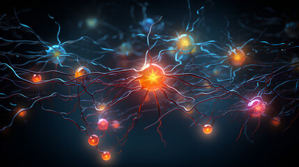 Wall Mural - neurons connected with electrical impulses inside an artificial intelligence.