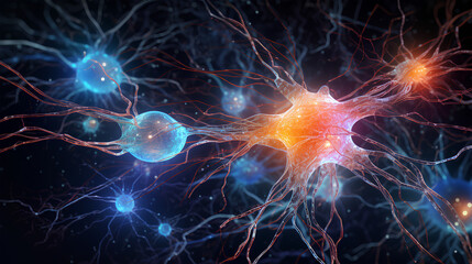 Wall Mural - neurons connected with electrical impulses inside an artificial intelligence.