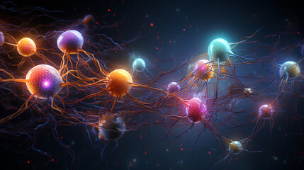 Wall Mural - neurons connected with electrical impulses inside an artificial intelligence.