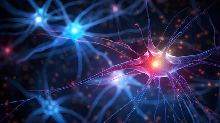 Wall Mural - neurons connected with electrical impulses inside an artificial intelligence.