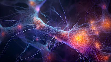 Wall Mural - neurons connected with electrical impulses inside an artificial intelligence.