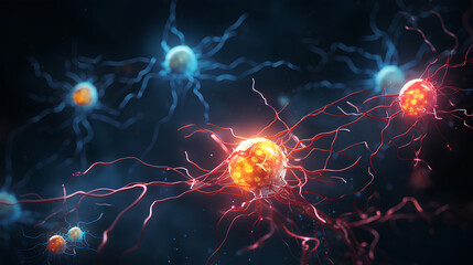 Wall Mural - neurons connected with electrical impulses inside an artificial intelligence.
