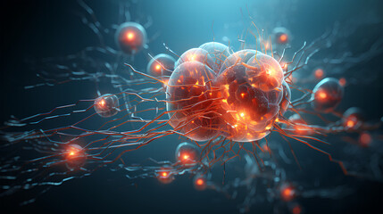 Wall Mural - neurons connected with electrical impulses inside an artificial intelligence.