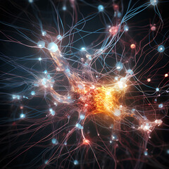 Wall Mural - neurons connected with electrical impulses inside an artificial intelligence.