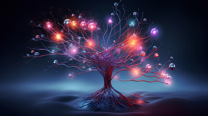 Wall Mural - neurons connected with electrical impulses inside an artificial intelligence.