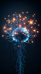 Wall Mural - neurons connected with electrical impulses inside an artificial intelligence.