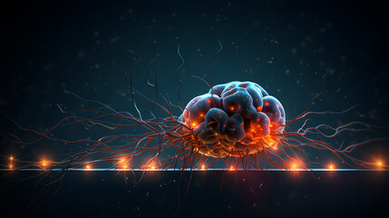 Wall Mural - neurons connected with electrical impulses inside an artificial intelligence.