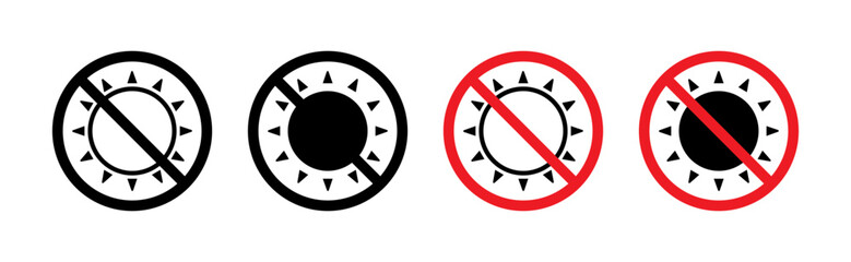 No Sun Line Icon Set. Forbidden sunlight exposure symbol in black and blue color.
