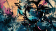An abstract, dark urban street art background illustrated in graffiti style