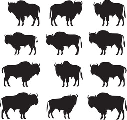 Wall Mural - Set of Bison Silhouette vector on white background