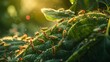 Microscopic insects inhabiting a garden, including tiny beetles, mites, and aphids, exploring the microcosm of leafy environment.