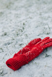 Fototapeta Sawanna - Red glove in snow