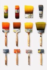 Wall Mural - Paint brushes of various sizes and shapes laid out on a clean white background. Ideal for artistic projects and creative design.