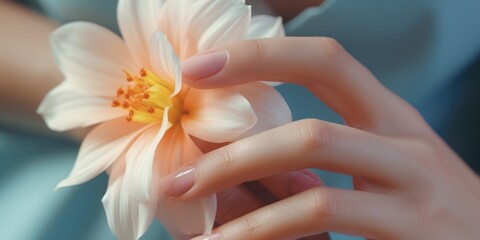 Poster - A person holding a flower in their hand. Perfect for adding a touch of nature to any project