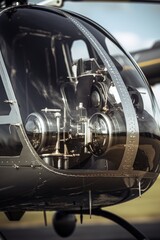 Poster - A detailed close up view of a helicopter engine. This image can be used to showcase the intricate mechanics of a helicopter engine