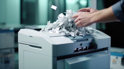 Aufkleber - A person is inserting a piece of paper into a machine. This image can be used to depict a variety of scenarios involving document processing or office tasks