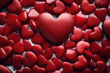 Poster - A large group of red hearts on a white surface. Perfect for Valentine's Day or expressing love and affection in various creative projects