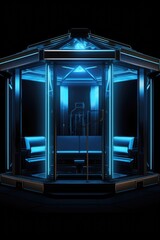 Aufkleber - A gazebo illuminated with blue lights in the dark. Perfect for creating a mystical and enchanting ambiance.