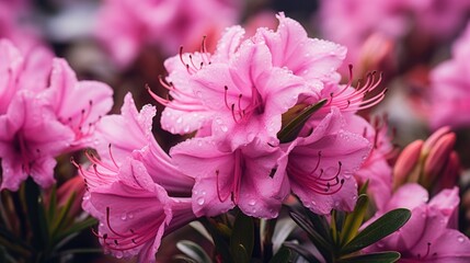 Aufkleber - Pink flowers covered in water droplets, perfect for nature enthusiasts.