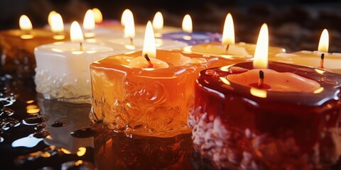 Poster - Candles arranged in a group on a table. Suitable for various occasions and events